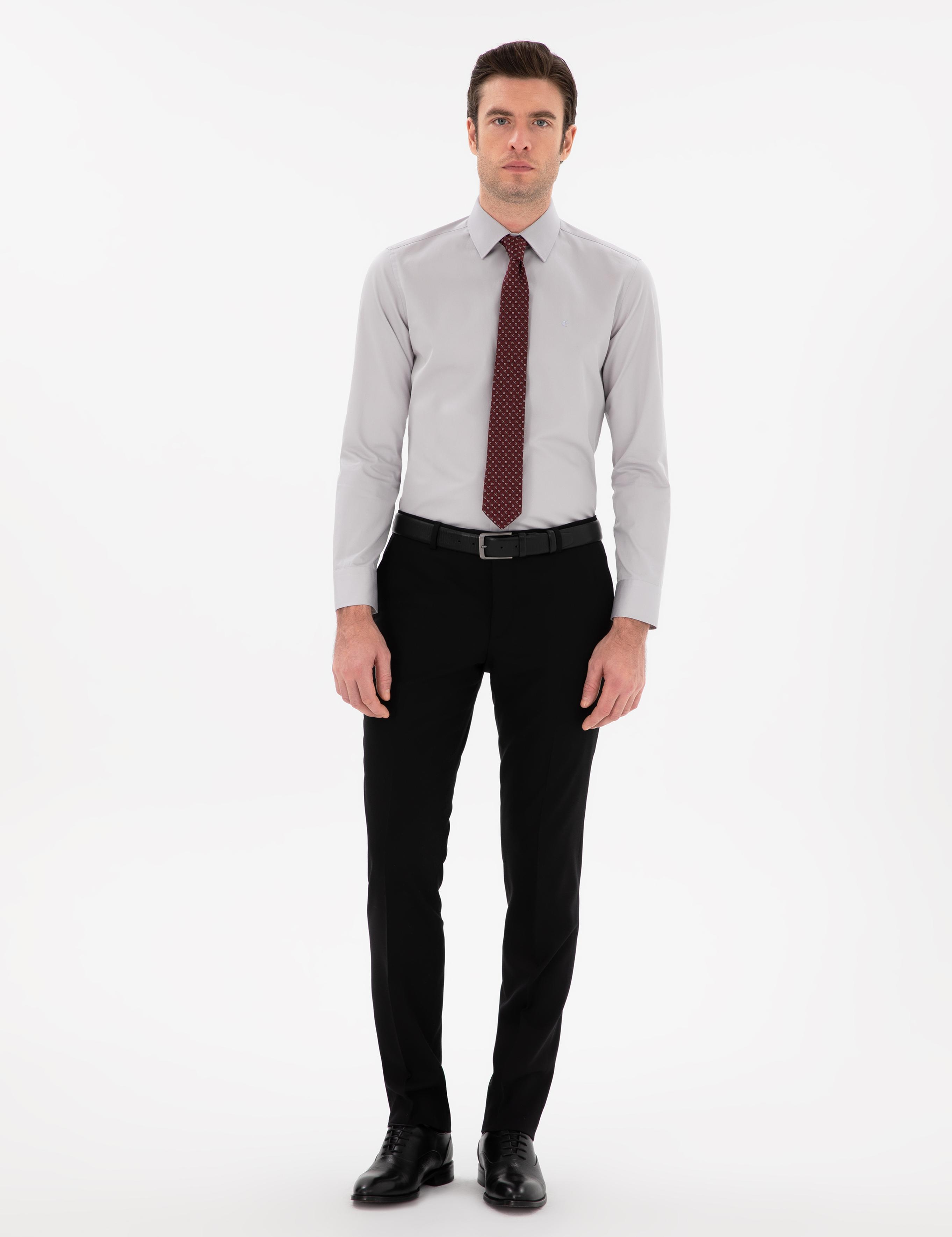 Açık Gri Slim Fit Klasik Yaka Basic Gömlek - 50304037073