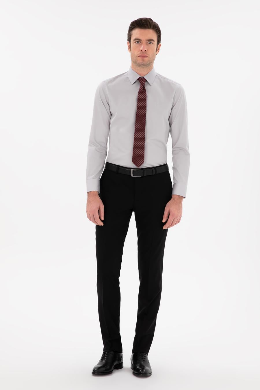 Açık Gri Slim Fit Klasik Yaka Basic Gömlek - 50304037073