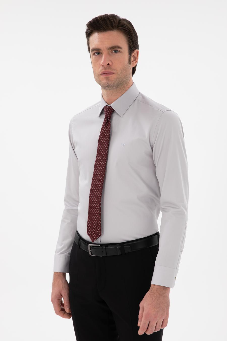Açık Gri Slim Fit Klasik Yaka Basic Gömlek - 50304037073