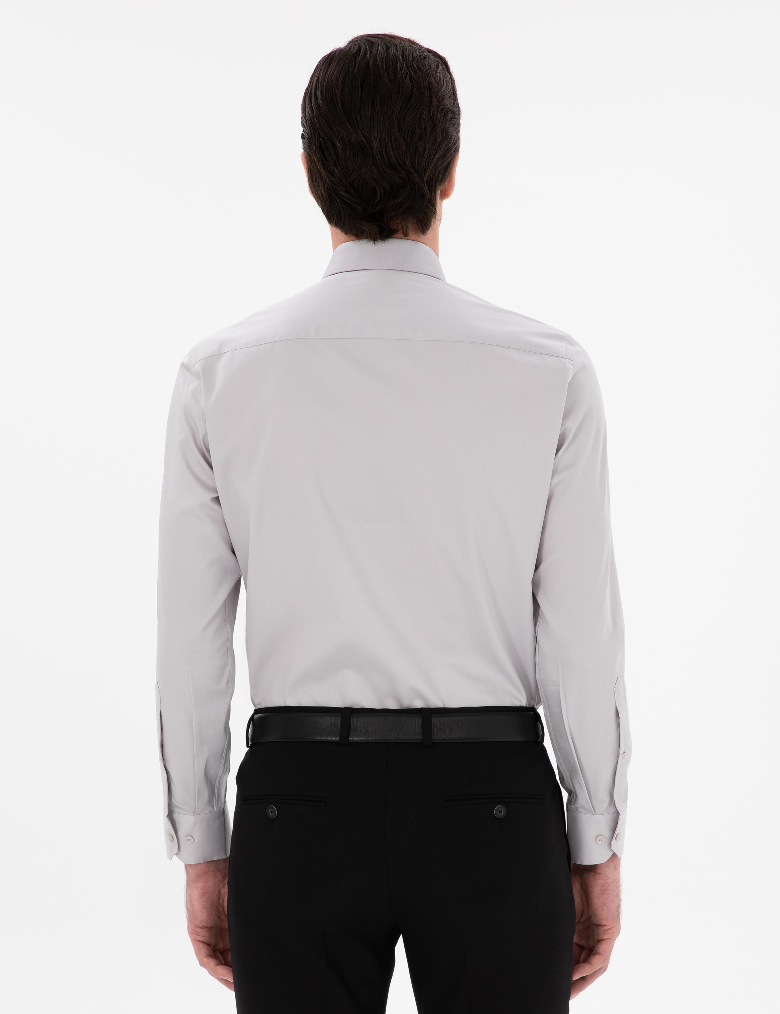 Açık Gri Slim Fit Klasik Yaka Basic Gömlek - 50304037073