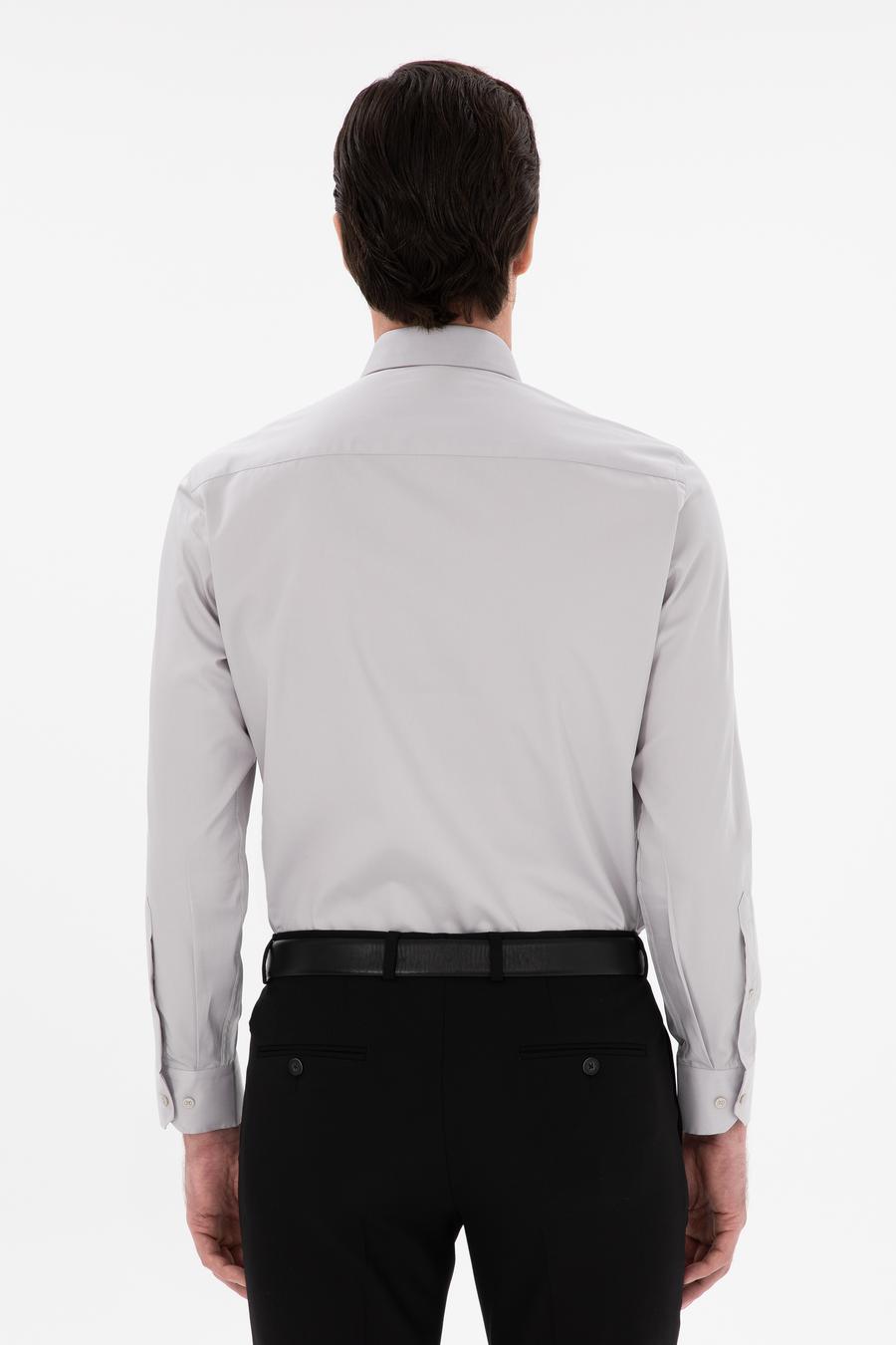 Açık Gri Slim Fit Klasik Yaka Basic Gömlek - 50304037073