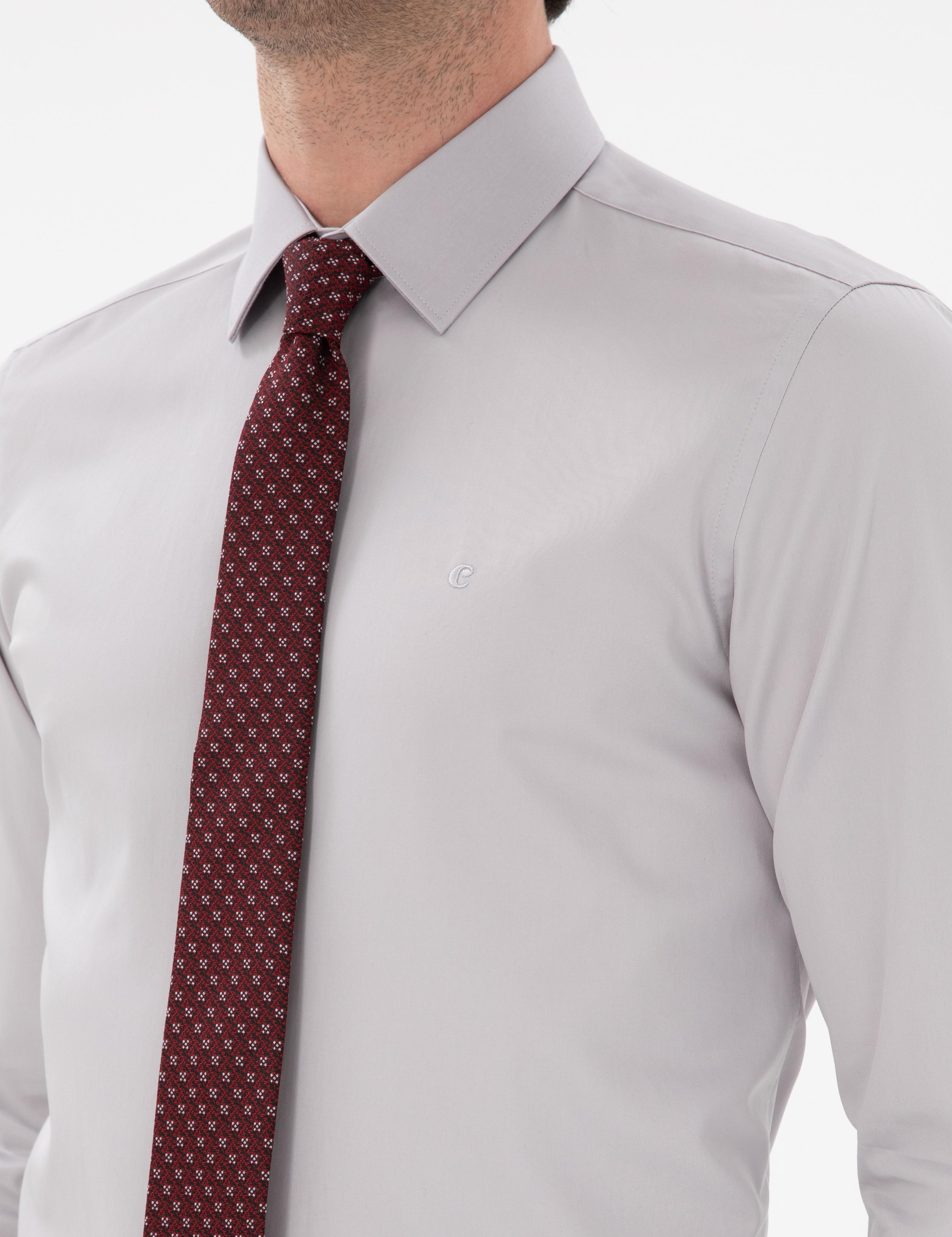 Açık Gri Slim Fit Klasik Yaka Basic Gömlek - 50304037073