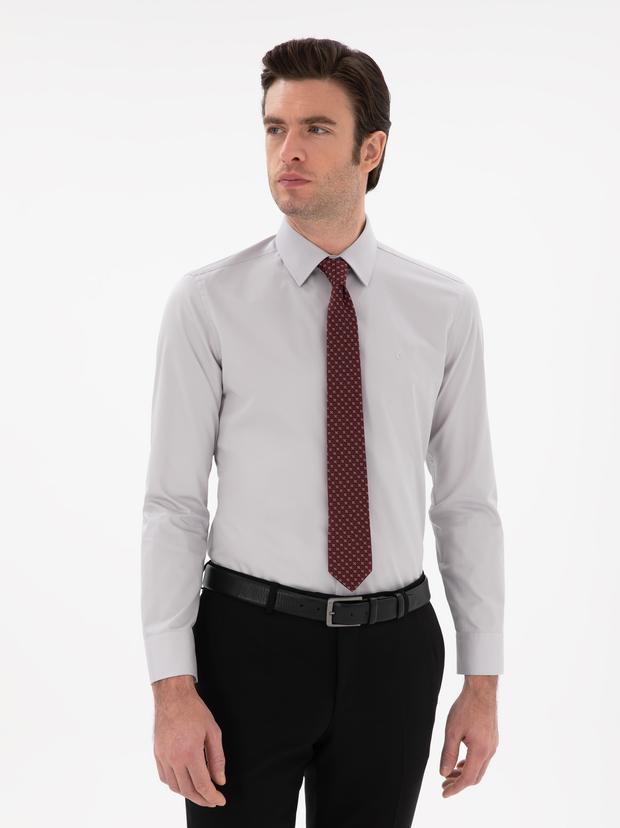 Açık Gri Slim Fit Klasik Yaka Basic Gömlek