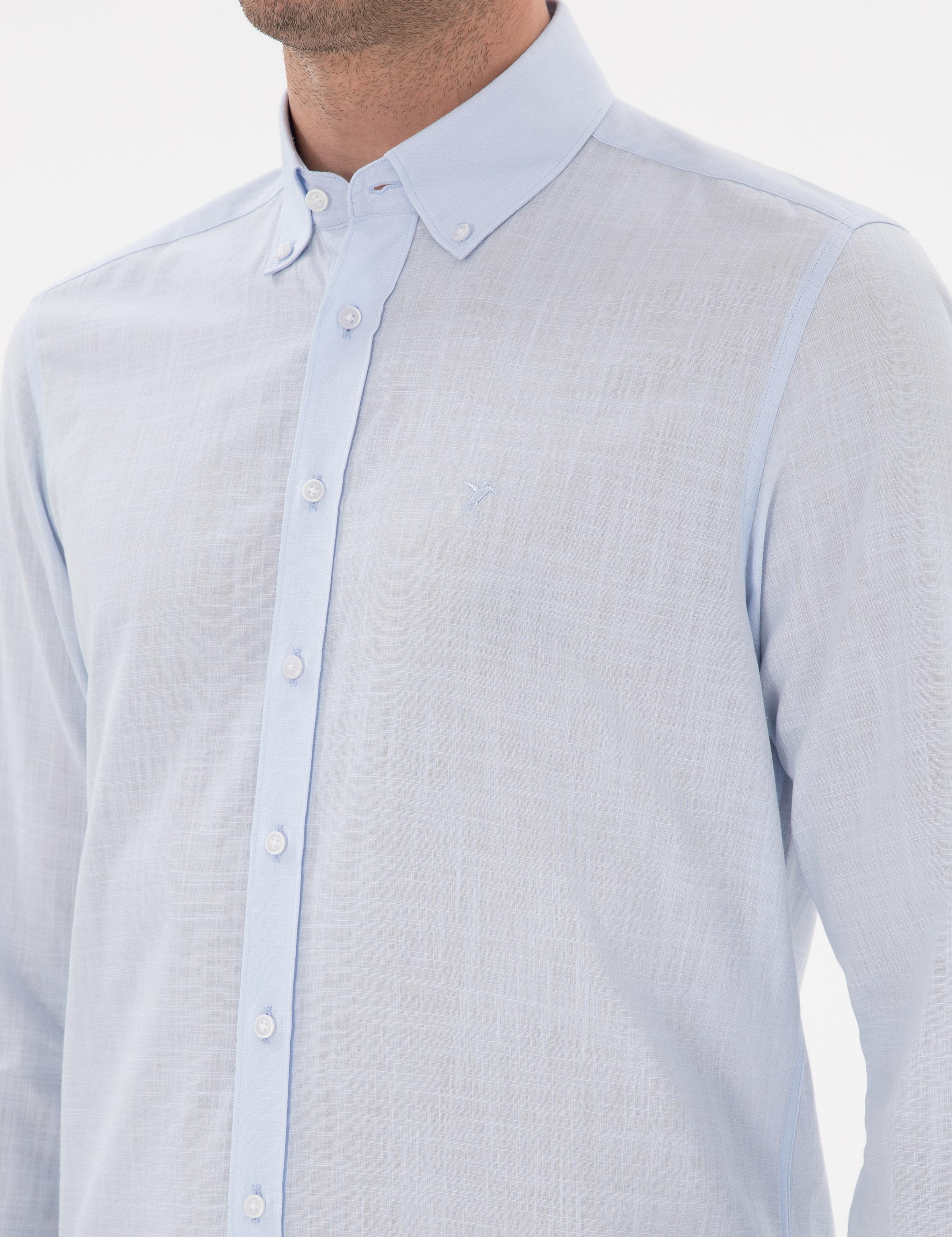 Açık Mavi Regular Fit Düğmeli Yaka Pamuklu Gömlek - 50311543126