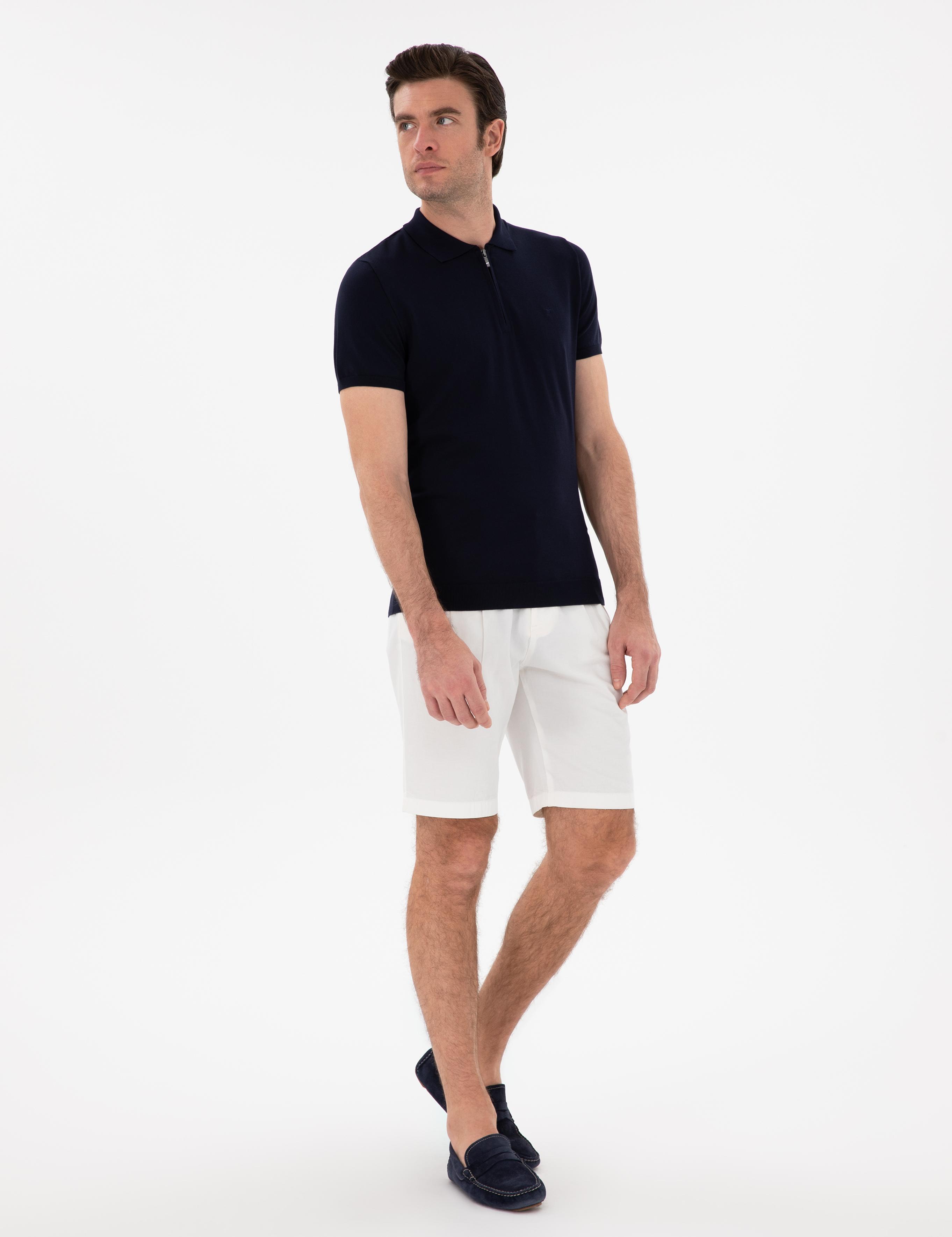 Lacivert Slim Fit Fermuarlı Polo Yaka Triko T-shirt - 50309881004