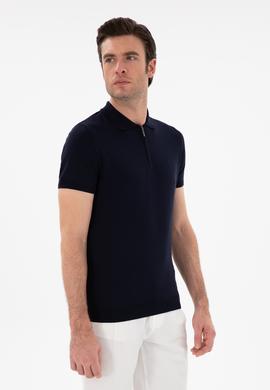 Lacivert Slim Fit Fermuarlı Polo Yaka Triko T-shirt