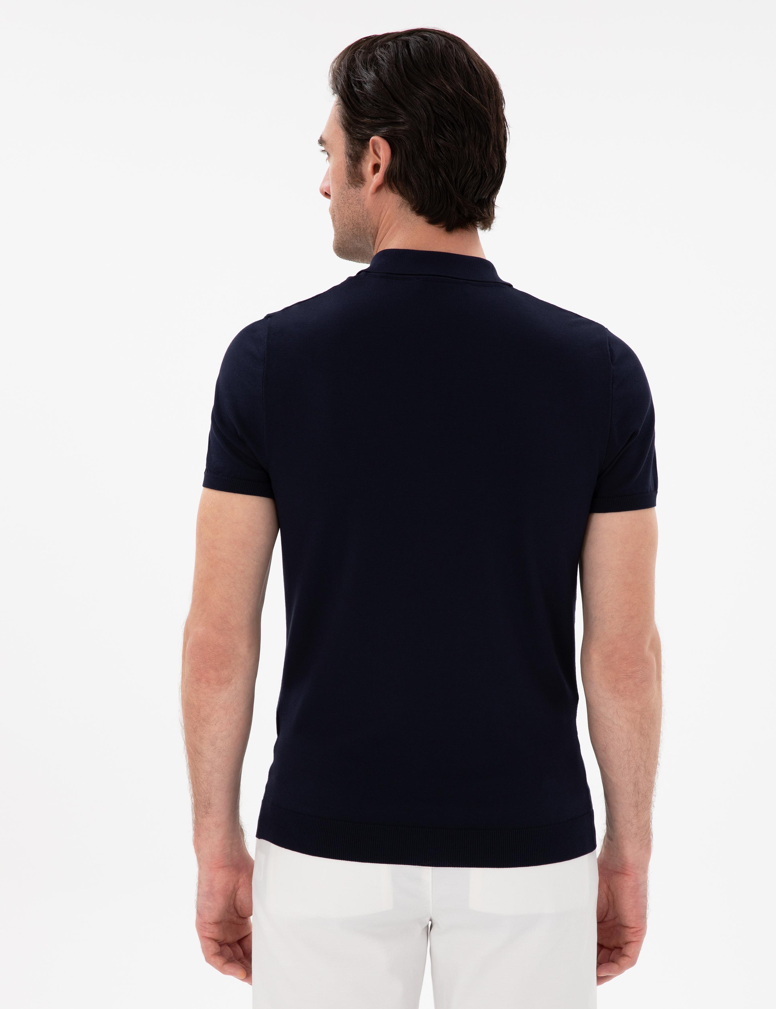 Lacivert Slim Fit Fermuarlı Polo Yaka Triko T-shirt - 50309881004