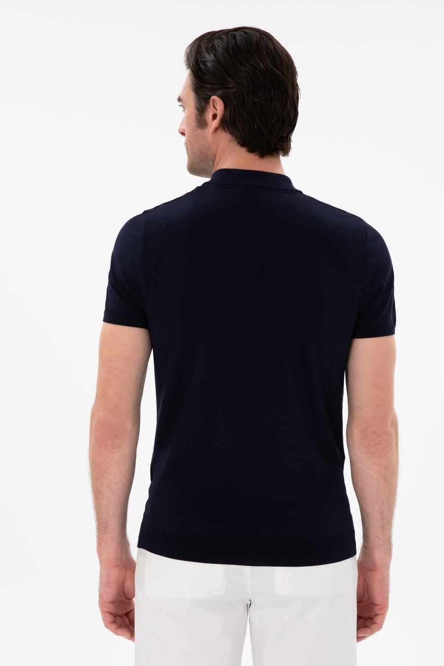 Lacivert Slim Fit Fermuarlı Polo Yaka Triko T-shirt - 50309881004