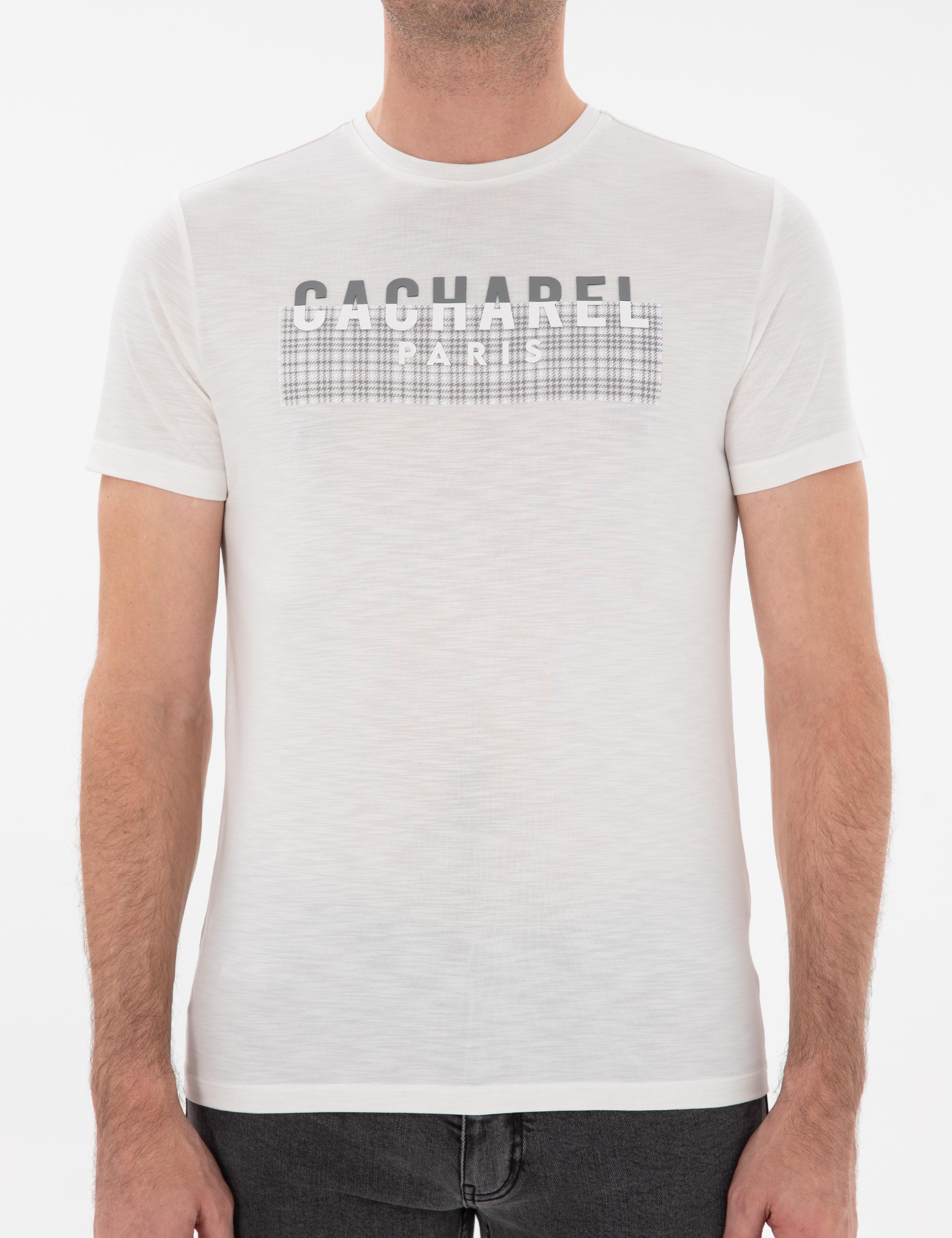 Beyaz Slim Fit Bisiklet Yaka Desenli T-shirt - 50302274004