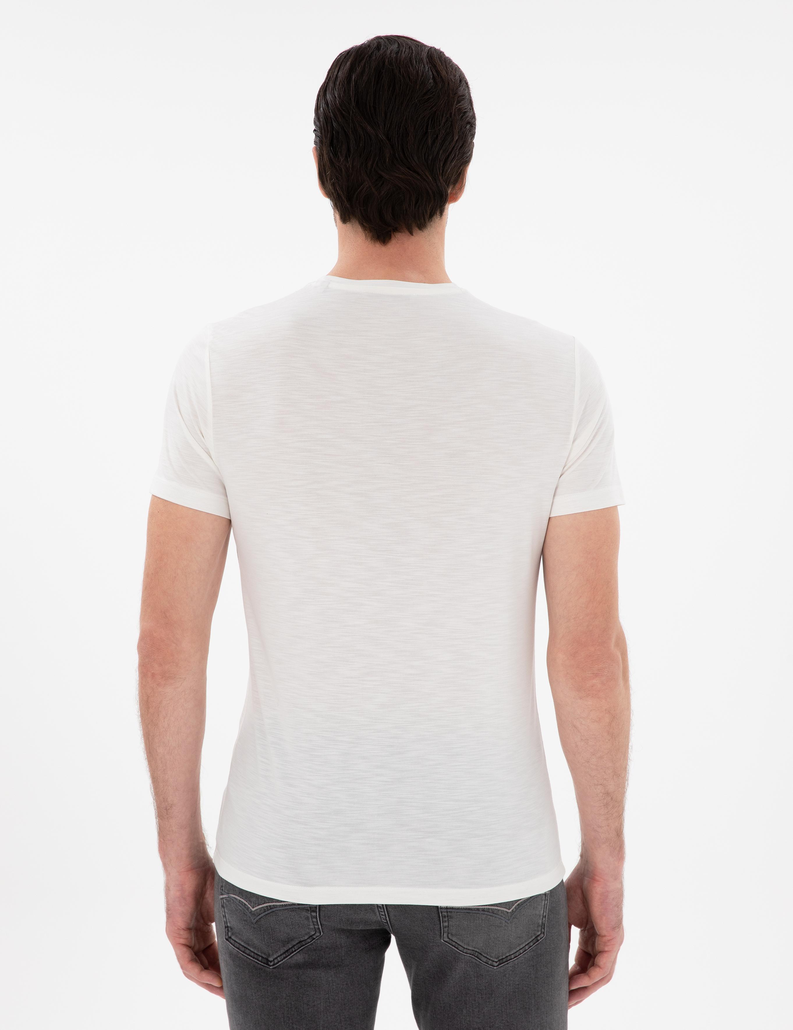 Beyaz Slim Fit Bisiklet Yaka Desenli T-shirt - 50302274004