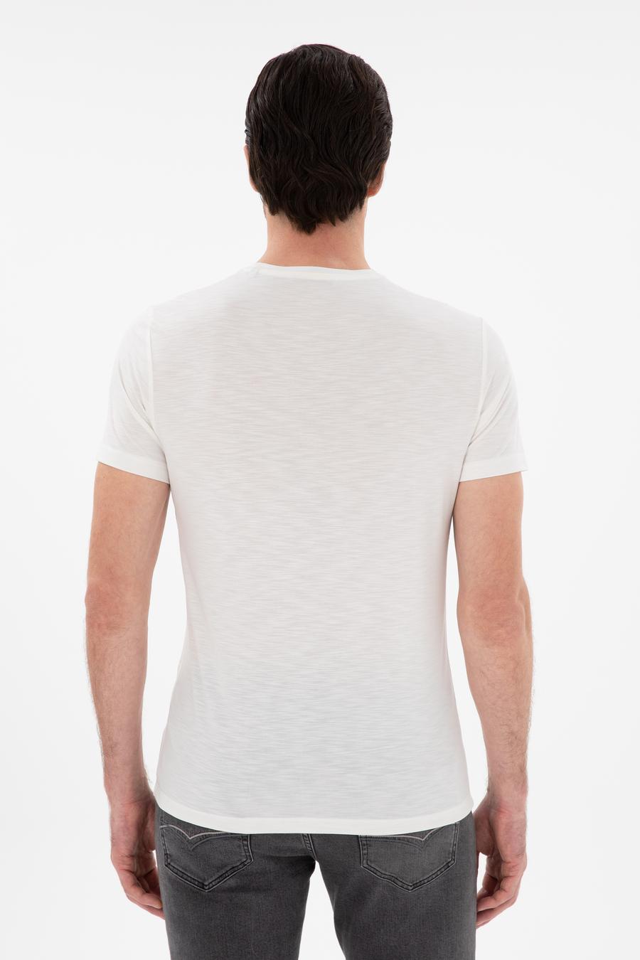 Beyaz Slim Fit Bisiklet Yaka Desenli T-shirt - 50302274004
