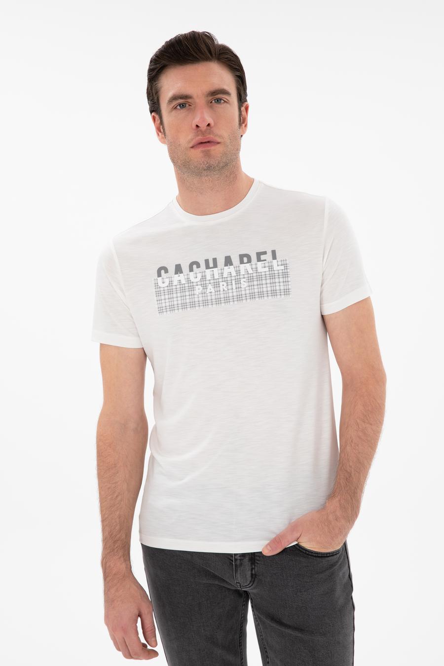 Beyaz Slim Fit Bisiklet Yaka Desenli T-shirt - 50302274004
