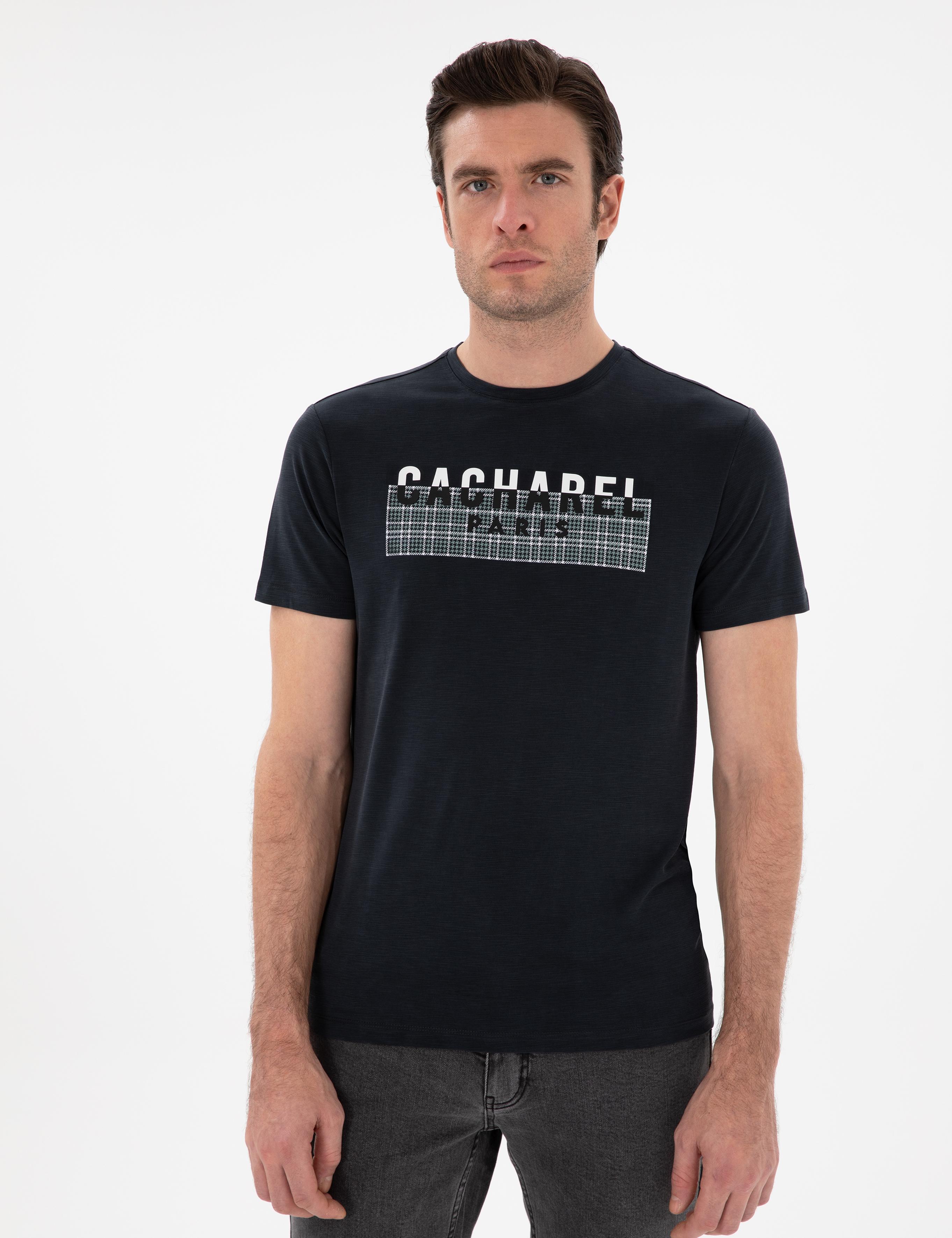Siyah Slim Fit Bisiklet Yaka Desenli T-shirt - 50302274020