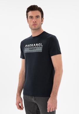 Siyah Slim Fit Bisiklet Yaka Desenli T-shirt