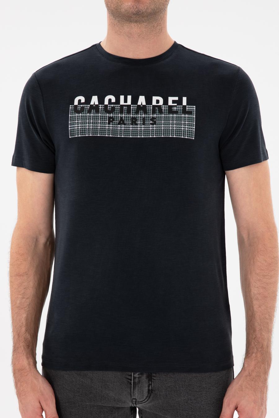 Siyah Slim Fit Bisiklet Yaka Desenli T-shirt - 50302274020