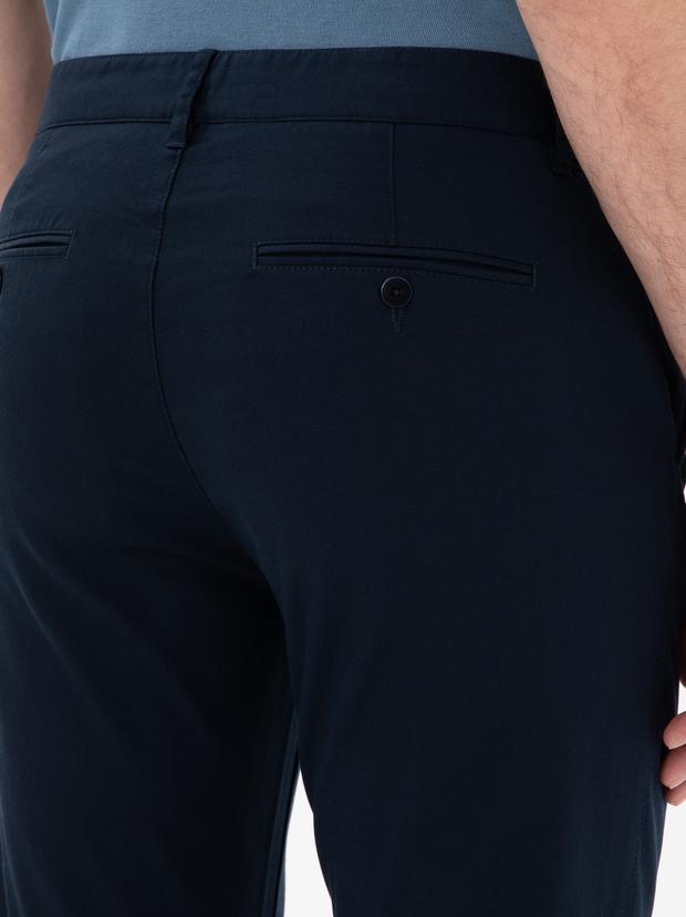 Lacivert Slim Fit Dokulu Pamuk Karışımlı Kanvas Pantolon