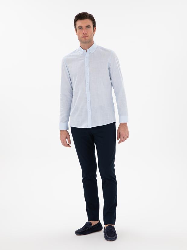 Lacivert Slim Fit Dokulu Pamuk Karışımlı Kanvas Pantolon