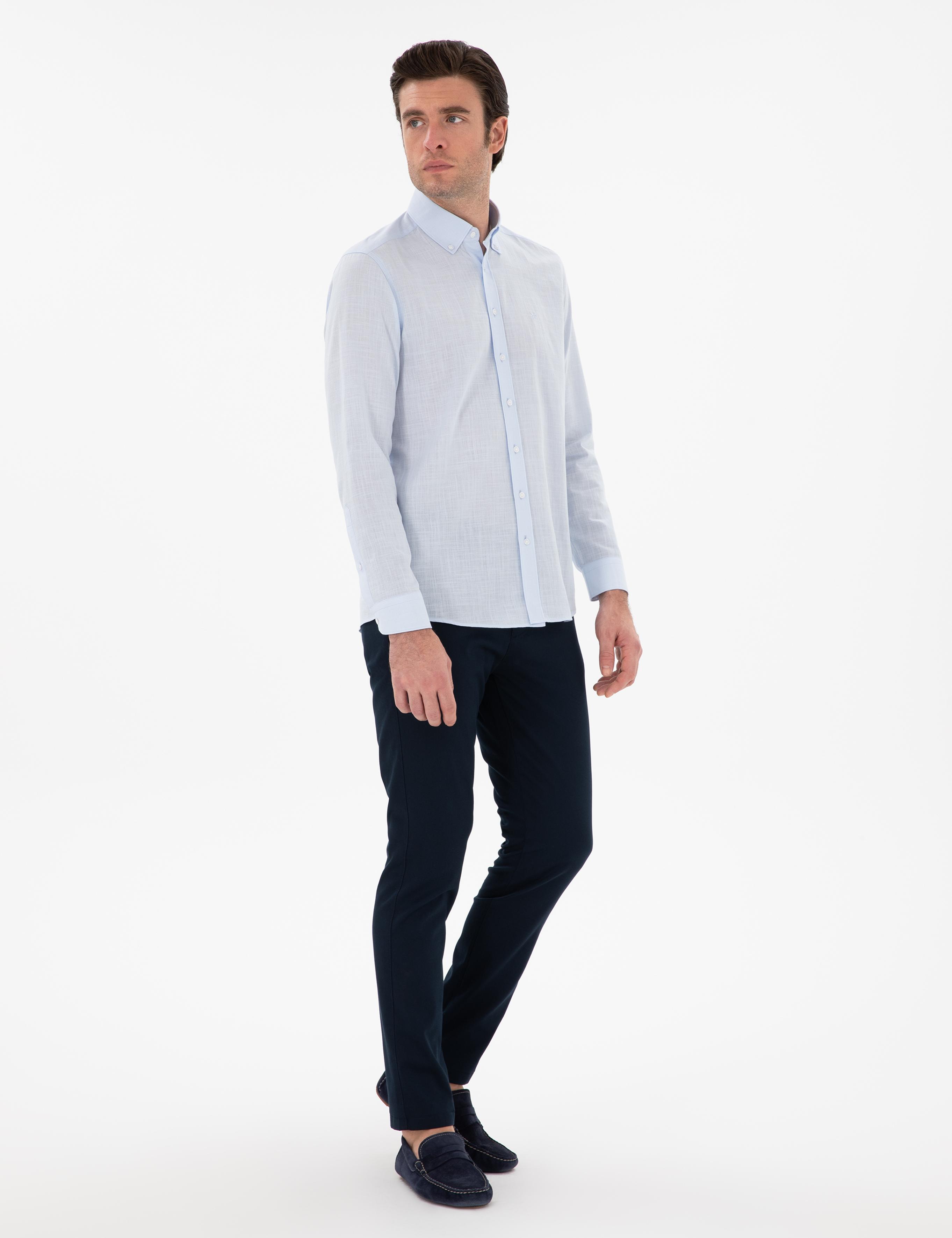 Lacivert Slim Fit Dokulu Pamuk Karışımlı Kanvas Pantolon - 50300913013