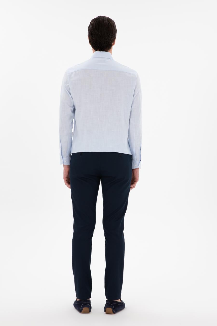 Lacivert Slim Fit Dokulu Pamuk Karışımlı Kanvas Pantolon - 50300913013