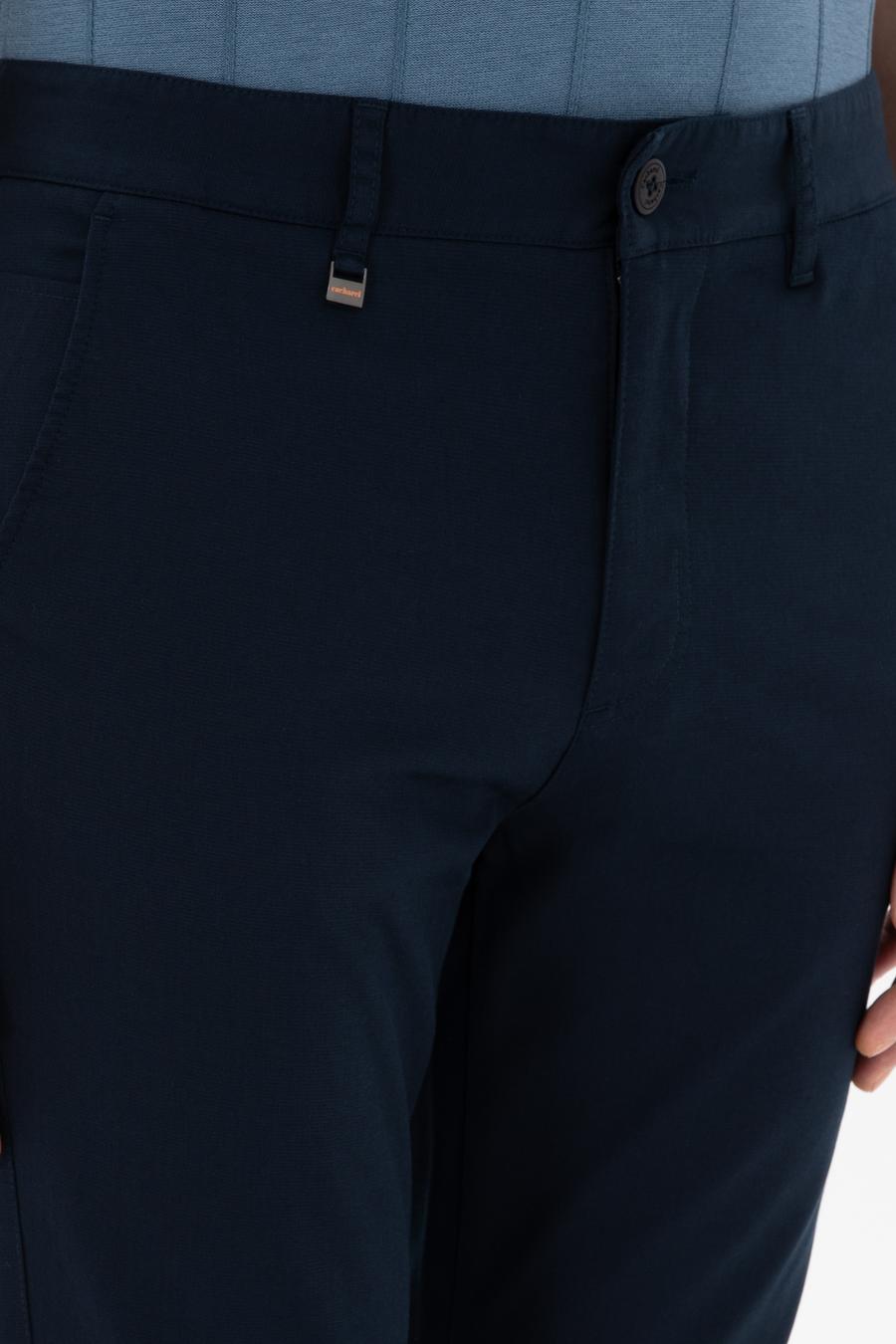 Lacivert Slim Fit Dokulu Pamuk Karışımlı Kanvas Pantolon - 50300913013