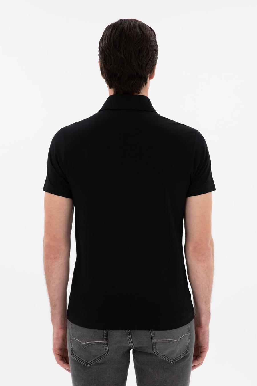Siyah Slim Fit Pamuk Karışımlı Polo Yaka Cepli T-shirt - 50300715053