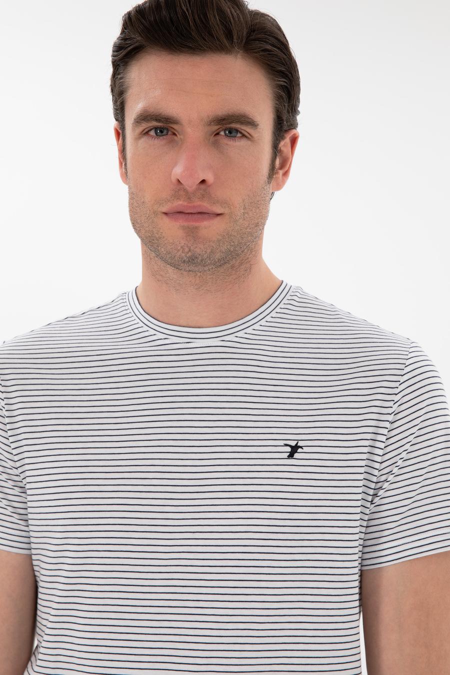 Beyaz Slim Fit Bisiklet Yaka Çizgili T-shirt - 50303384007
