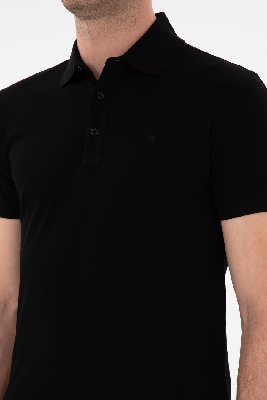 Siyah Slim Fit  %100 PamukPolo Yaka Merserize T-shirt - 50284769002