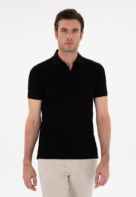 Siyah Slim Fit  %100 PamukPolo Yaka Merserize T-shirt