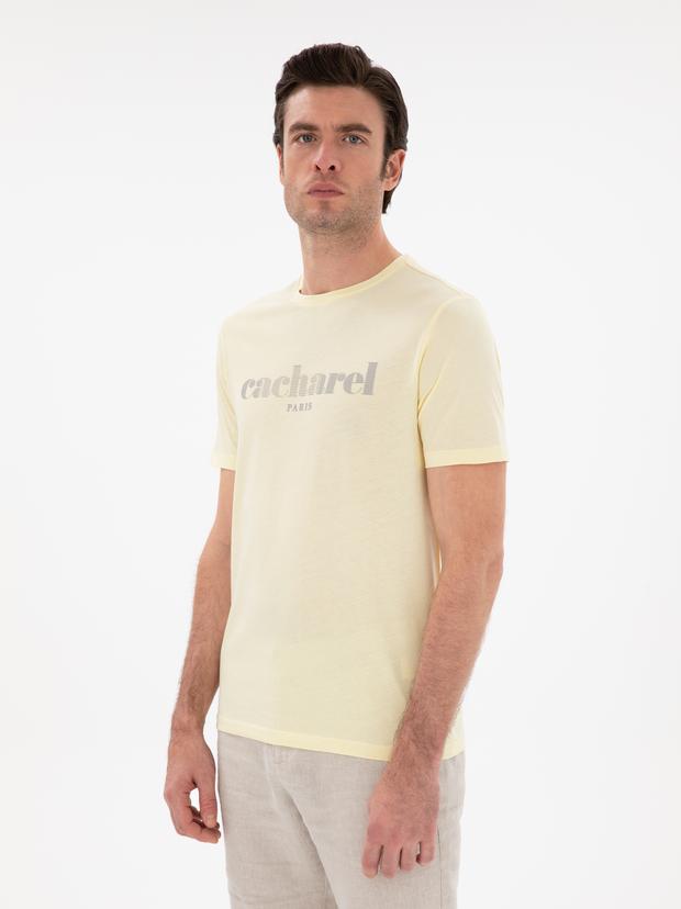 Sarı Regular Fit Bisiklet Yaka Desenli T-shirt