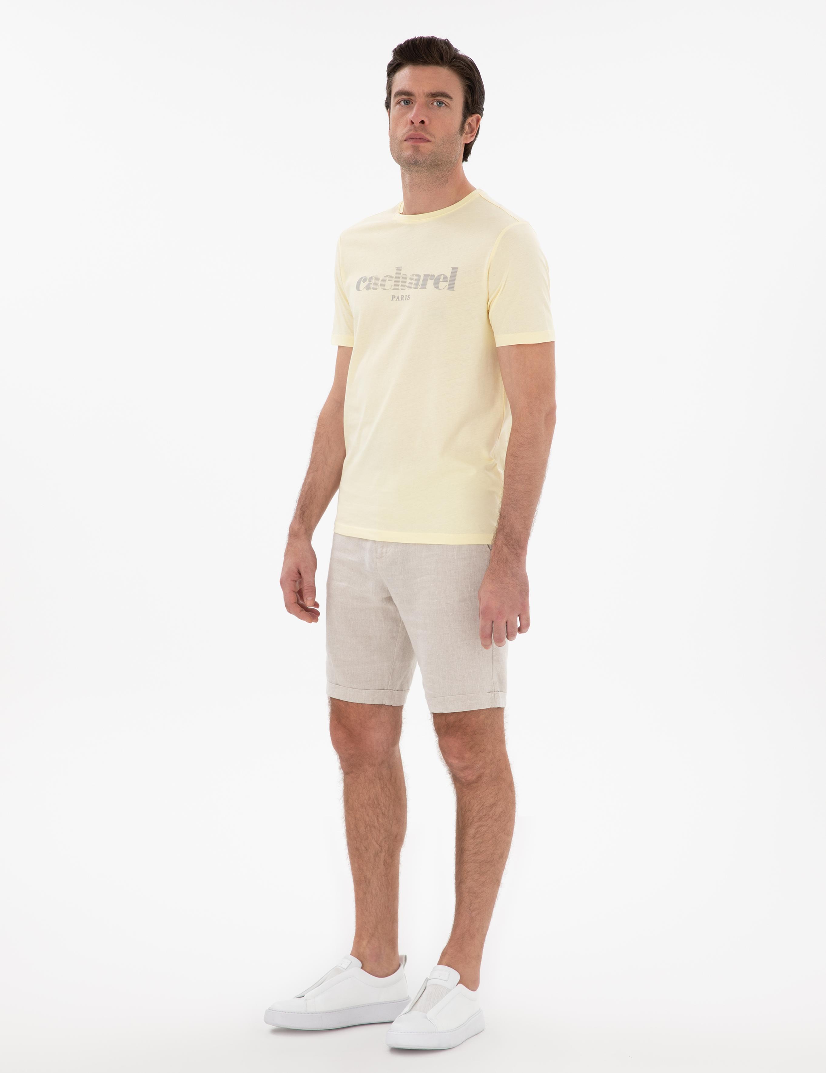 Sarı Regular Fit Bisiklet Yaka Desenli T-shirt - 50301489019