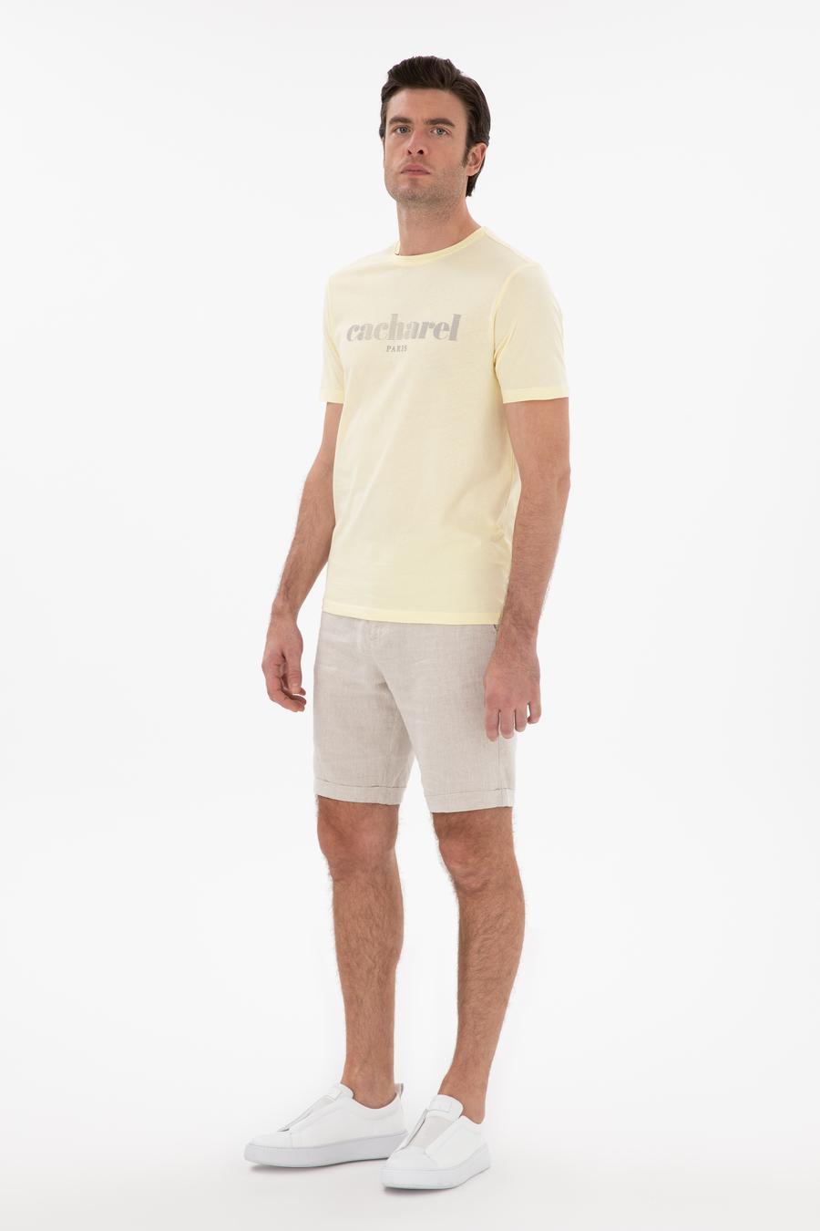 Sarı Regular Fit Bisiklet Yaka Desenli T-shirt - 50301489019