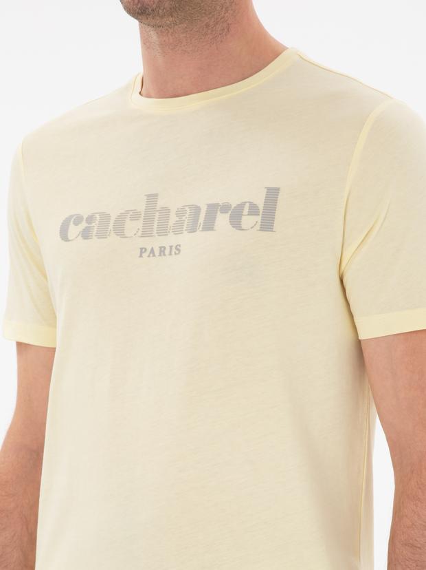 Sarı Regular Fit Bisiklet Yaka Desenli T-shirt