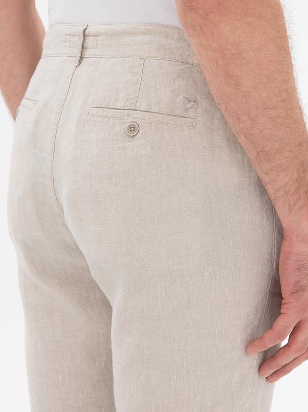 Bej Regular Fit %100 Keten Bermuda Şort