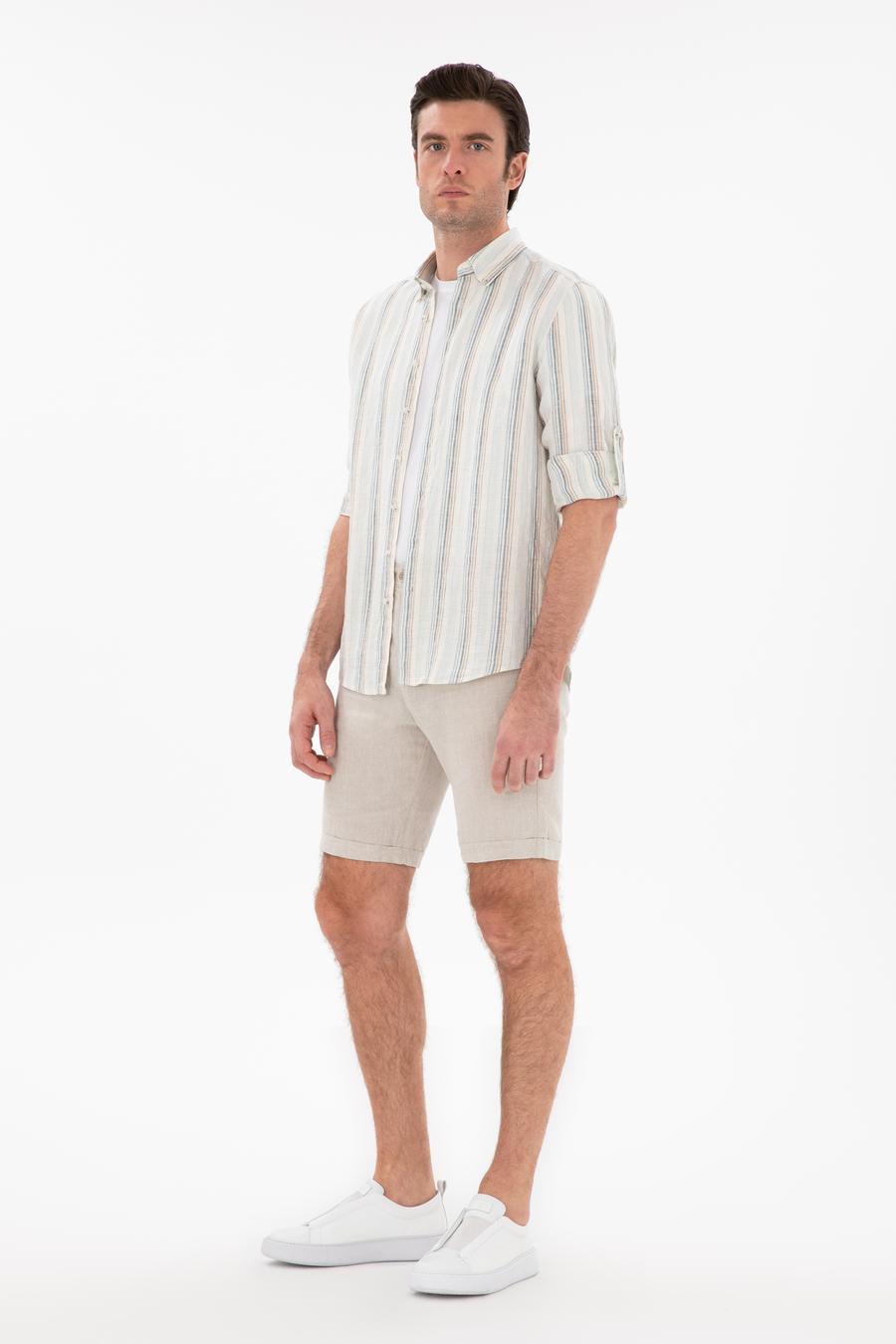 Bej Regular Fit %100 Keten Bermuda Şort - 50305617010