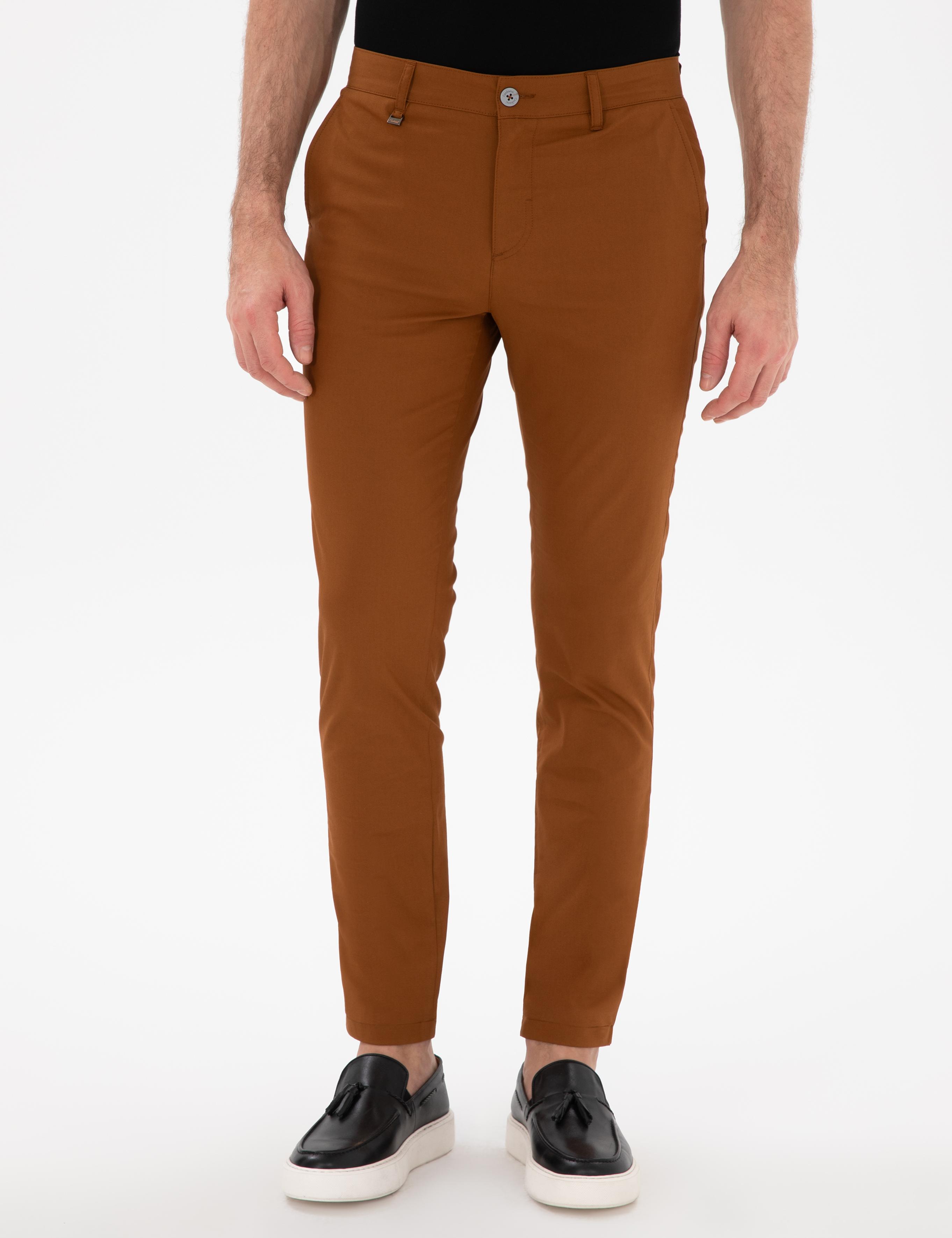 Açık Kahverengi Slim Fit Pamuk Karışımlı Kanvas Pantolon - 50287105246
