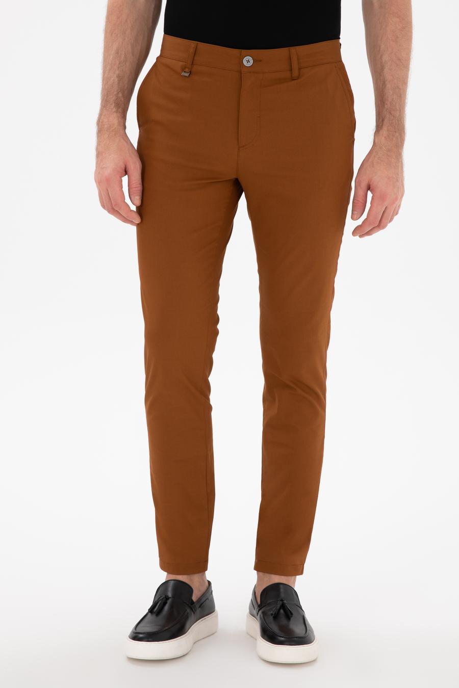 Açık Kahverengi Slim Fit Pamuk Karışımlı Kanvas Pantolon - 50287105246