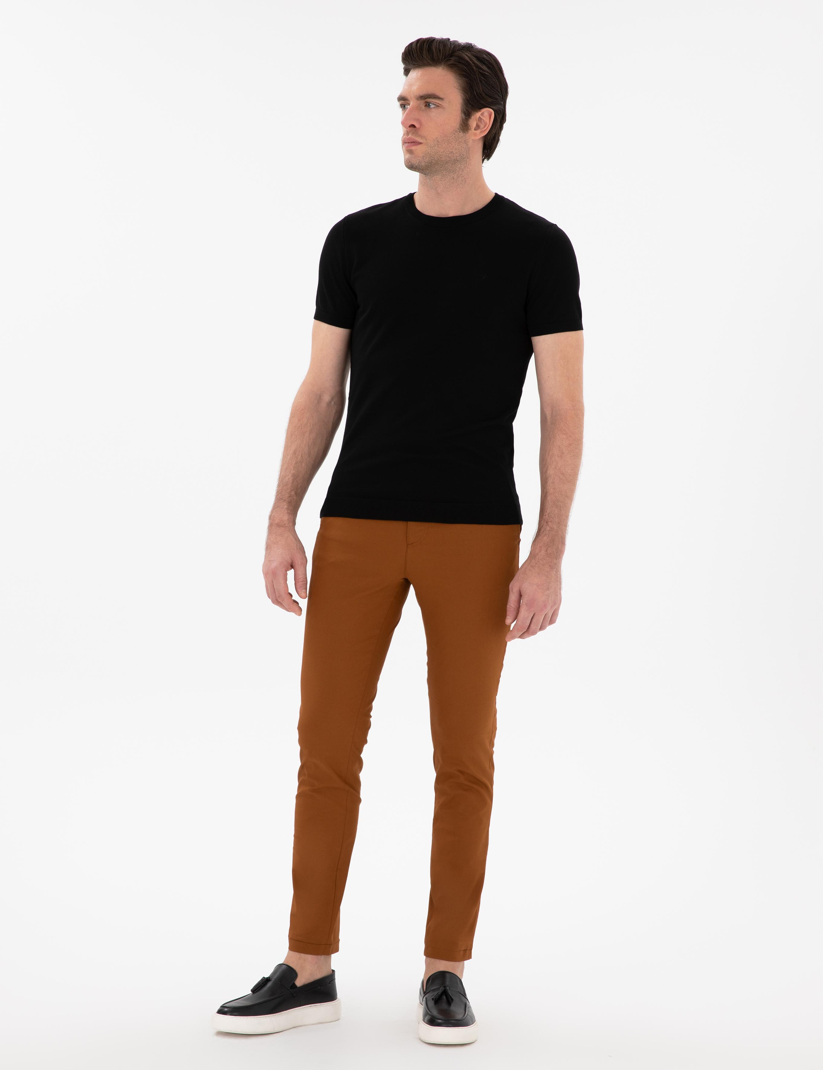Açık Kahverengi Slim Fit Pamuk Karışımlı Kanvas Pantolon - 50287105246