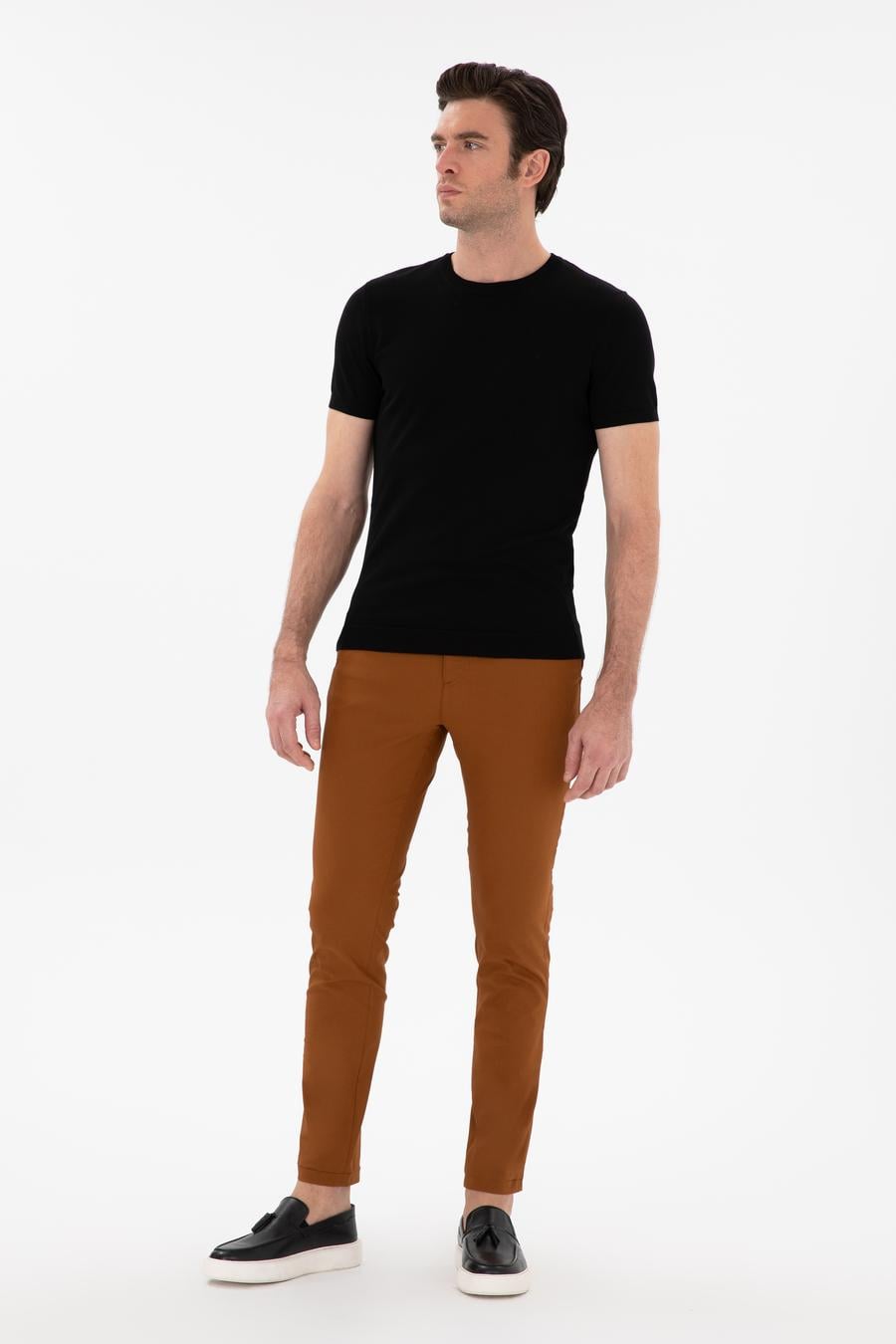 Açık Kahverengi Slim Fit Pamuk Karışımlı Kanvas Pantolon - 50287105246