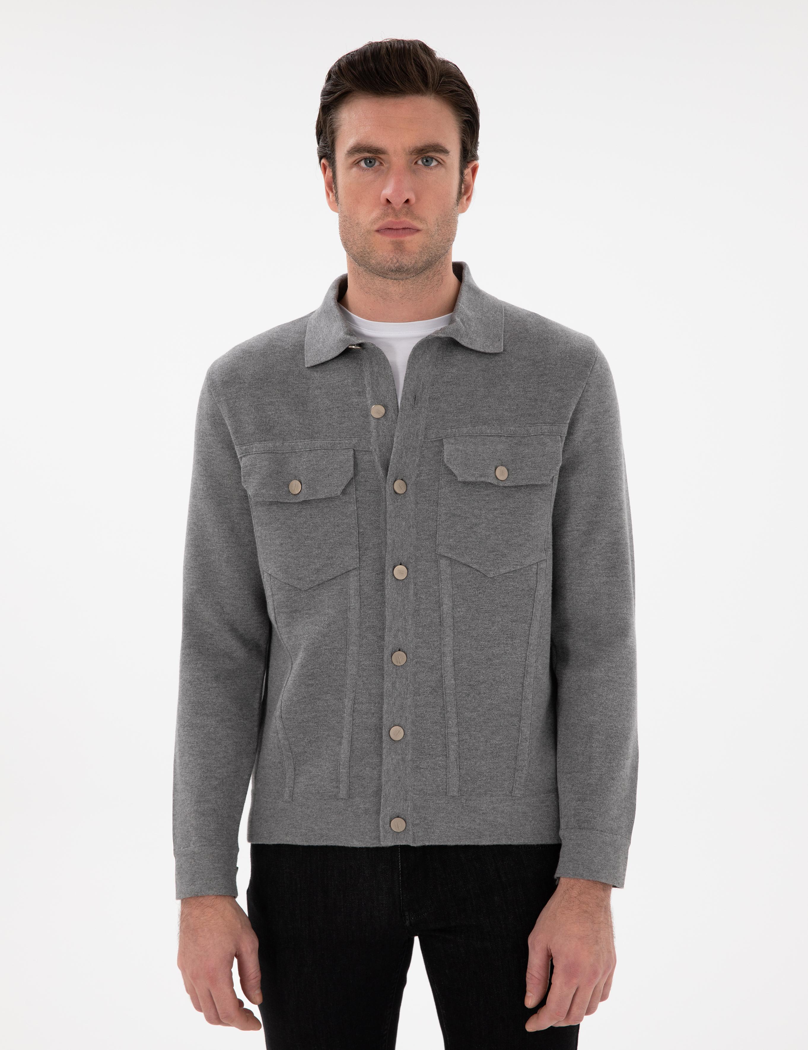 Gri Regular Fit Triko Hırka - 50291621020