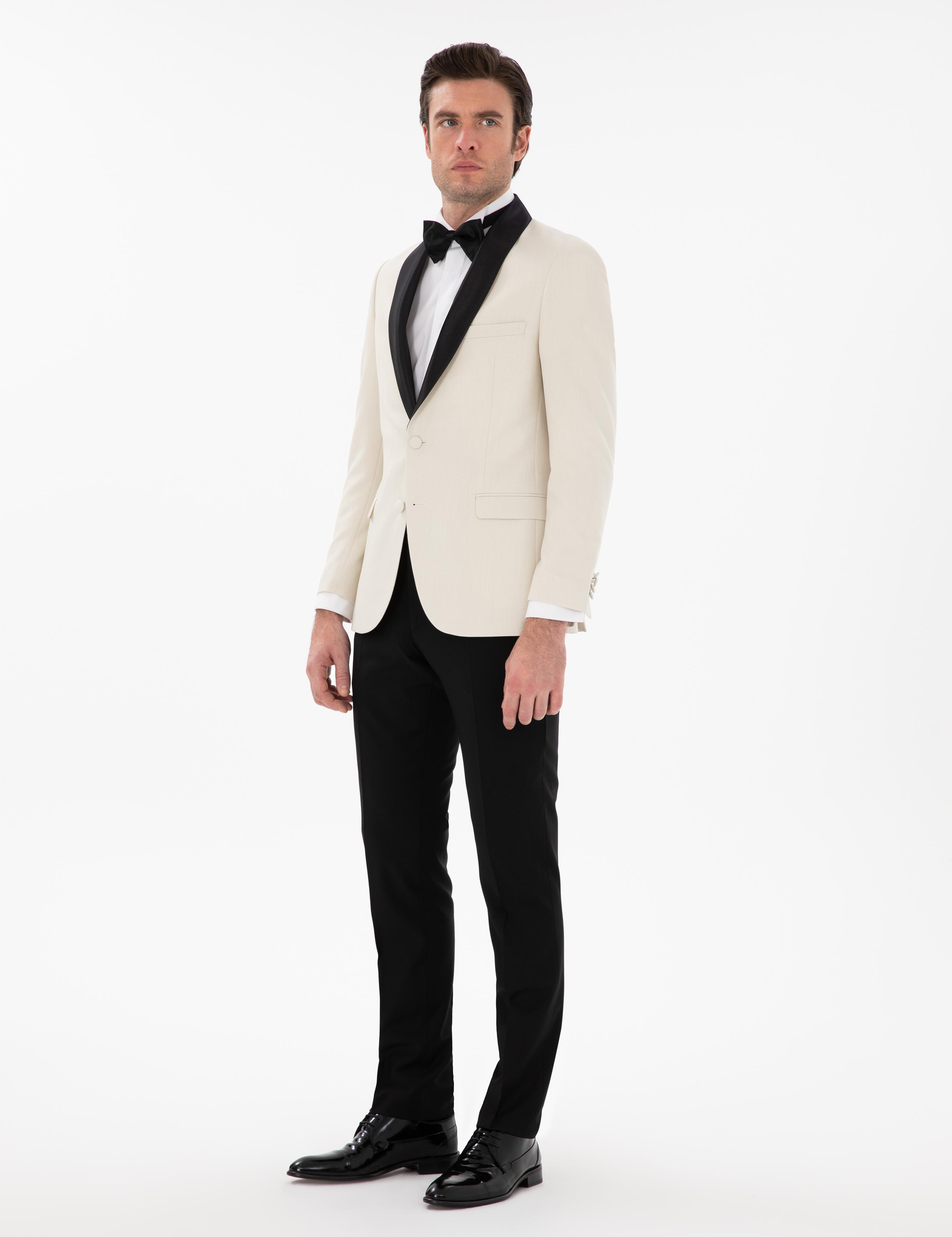 Ekru Slim Fit Şal Yaka Smokin Damatlık - 50300734077