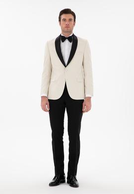 Ekru Slim Fit Şal Yaka Smokin Damatlık