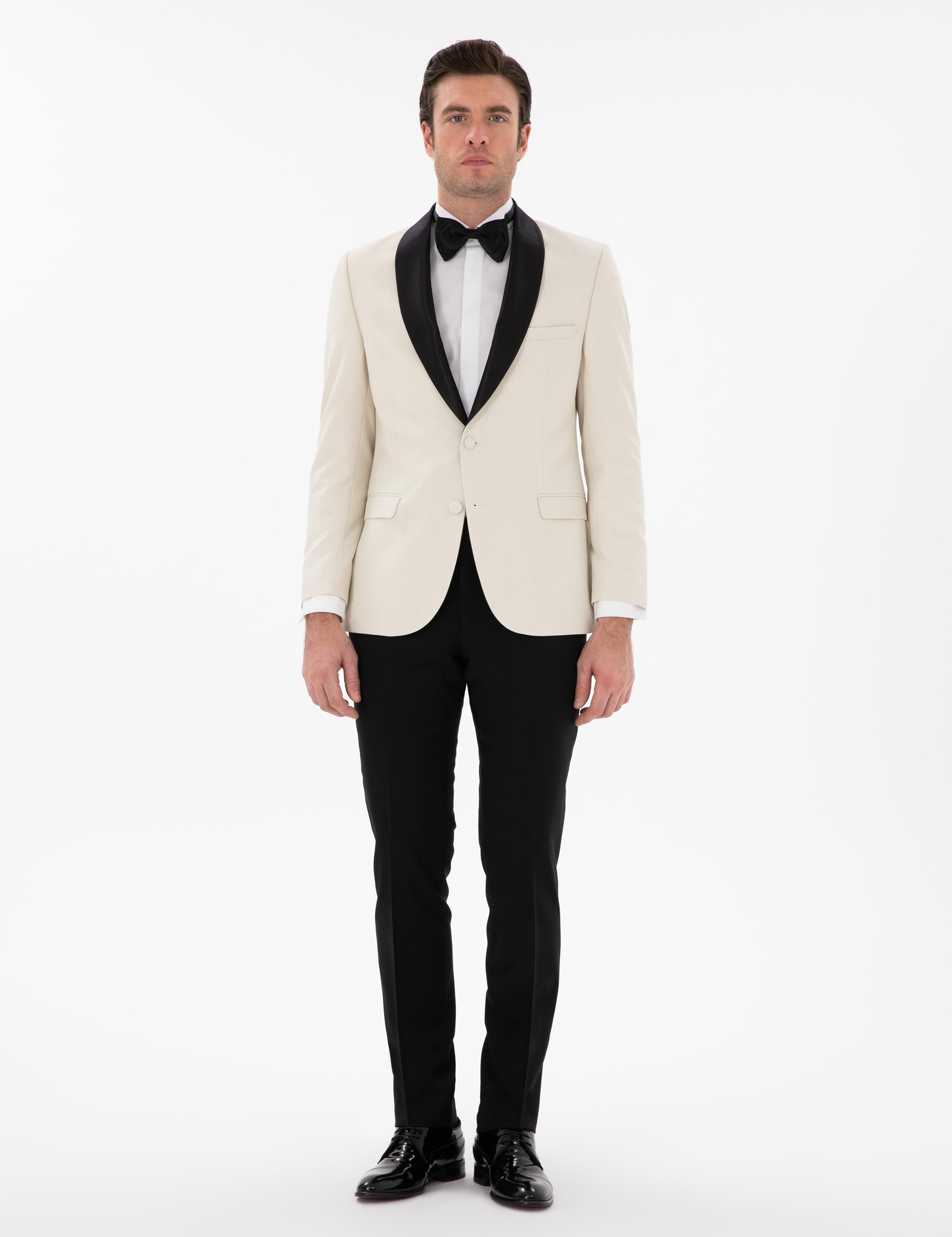 Ekru Slim Fit Şal Yaka Smokin Damatlık - 50300734077