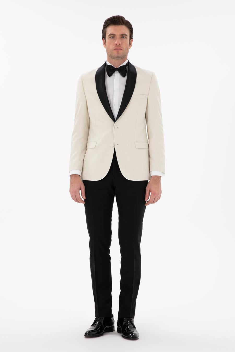 Ekru Slim Fit Şal Yaka Smokin Damatlık - 50300734077