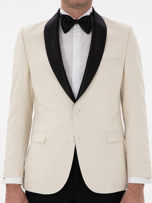 Ekru Slim Fit Şal Yaka Smokin Damatlık
