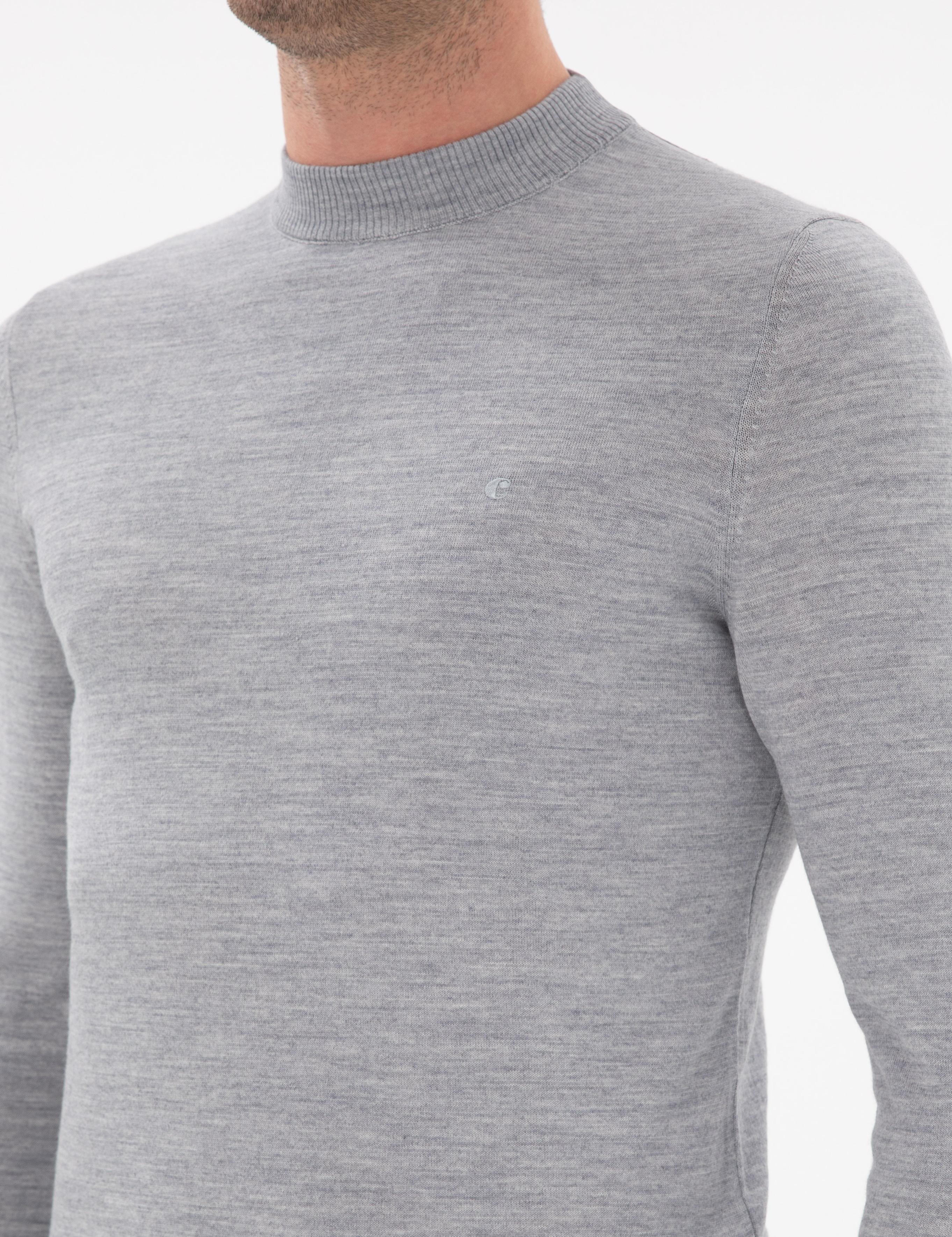 Gri Slim Fit Yün Karışımlı Çeyrek Balıkçı Yaka Basic Triko Kazak - 50296402094