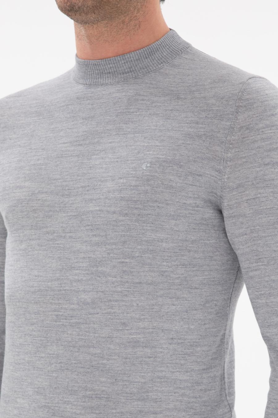 Gri Slim Fit Yün Karışımlı Çeyrek Balıkçı Yaka Basic Triko Kazak - 50296402094