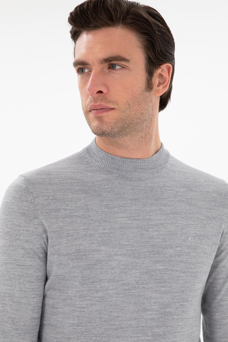 Gri Slim Fit Yün Karışımlı Çeyrek Balıkçı Yaka Basic Triko Kazak - 50296402094