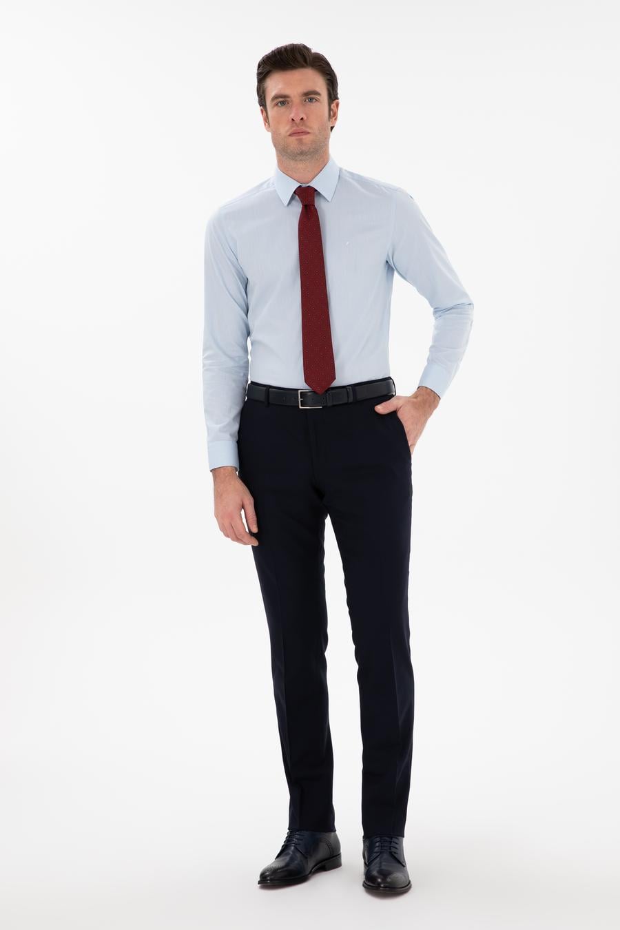 Açık Mavi Slim Fit Pamuklu Oxford Gömlek - 50304497224
