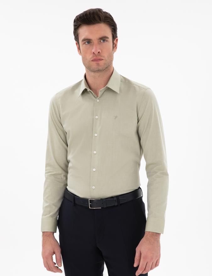 Haki Slim Fit Pamuklu Oxford Gömlek