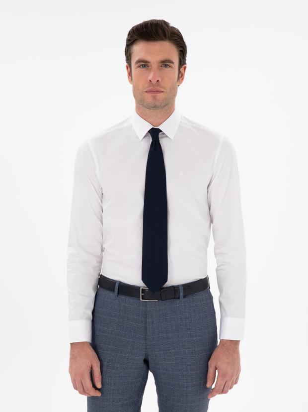 Beyaz Slim Fit Pamuklu Klasik Yaka Basic Gömlek